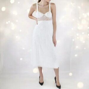 Danielle Bernstein‎ White Lace Maxi Dress Adjustable Straps & Sheer Bodice-XS